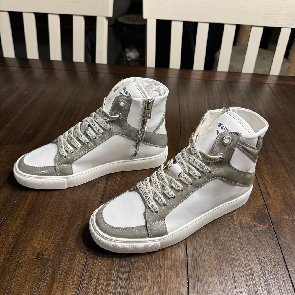 Zadig & Voltaire High Flash Infinity Patent Silver Sneakers EU 39 NIB $498